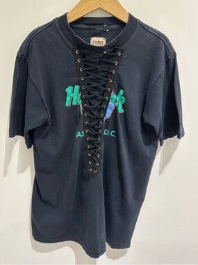 Black Lace-Up Graphic Tee with Green & Teal Logo